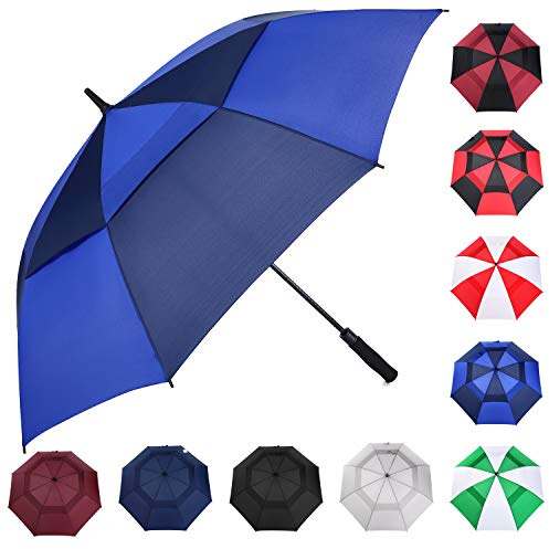 MRTLLOA Automatischer, öffnender, schwarzer Golf-Regenschirm, extra groß, übergroß, doppeltes Baldachin, belüftet, winddicht, wasserdicht, Stockschirme für Regen