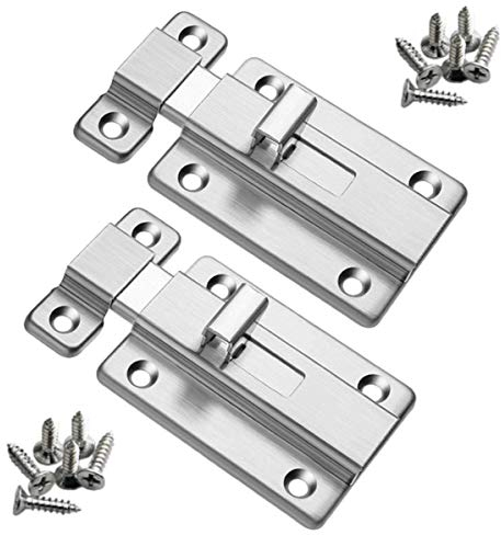 YMWALK Door Bolts,2 Pieces 4 Inch Stainless Steel Safety Door Latches with Screws for All Types of Internal Doors (Manual Slide)