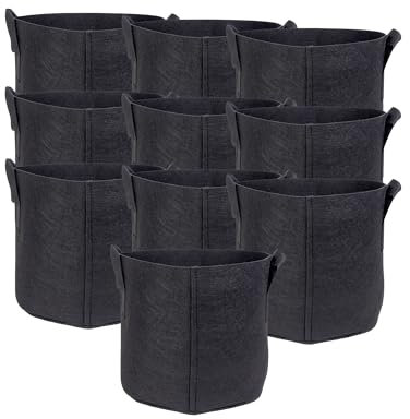 INTIRILIFE 10x Sacchetto di piantagione in Tessuto di Pile 11 Litri -3 galloni 25 x 22 cm- Vaso per Piante con Maniglie per Il Trasporto per Giardino, Serra - Sacchetto per fioriera, per Piante