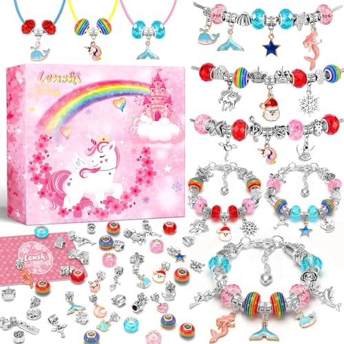 Lenski Einhorn Geschenke für Mädchen, Einschulung Mädchen, Bastelset Kinder ab 6 Jahre, Armbänder Selber Machen Kinder, Geschenk Mädchen 4-12 Jahre, Schulanfang Mädchen Spielzeug ab 4 6 Jahre