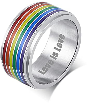 XUANPAI Homosexuell Stolz Regenbogen Band Ring, Lesben Bisexuelle Spinner Ringe Kundenspezifischer Schmuck Hochzeitstag Valentinstag Personalisierte Geburtstagsgeschenk f¨¹r Schwules Paar, Gr??e 62