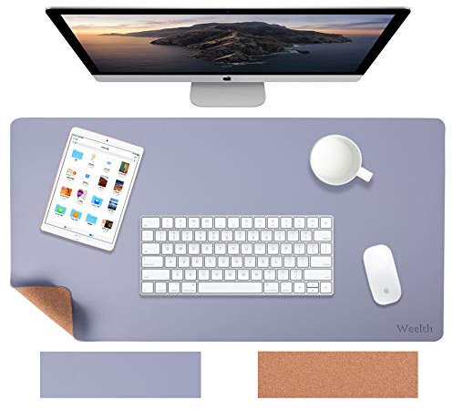 Weelth Desk Mat, Cork&PU Mouse Mat,2in1 90x43cm Desk Protector Laptop Computer Mat Desk,Waterproof Double Sided Desk Pad for Office/Home