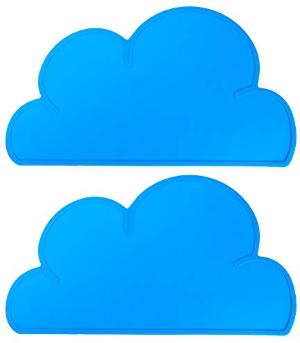 Baby Tischsets, Silikon Tischsets für Kleinkinder Kinder Kinder, hitzebeständige Fütterung Tischset mit Wolkenform, 2 Stück(Blau)