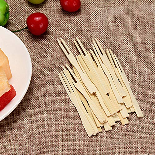100pcs Bamboo Cocktail Forks Fruit Picks Skewers Sticks Disposable Dessert Wooden Food Forks Tableware Cutlery Fruit Forks Wedding Party Baby Shower Supplies 3.35 Inches Length