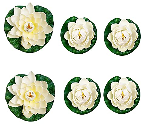 HIQE-FL Schwimmende Blumen,künstliche Seerosen Schwimmend,Schwimmende Seerose Klein,Chwimmende Aquarium Pflanzen,Lotus Blume Deko,Künstliche Teichpflanzen Klein(6 Stück)