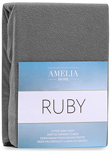 AmeliaHome Spannbettlaken 200x220-220x240 cm Frottee Baumwolle Spannbetttuch anthrazit