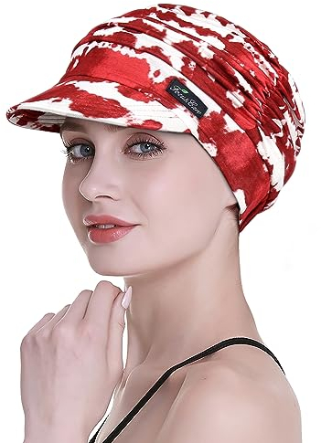 FocusCare Weiche Mütze für Damen in Chemotherapie, Bambus, Baseballmütze, bei Haarausfall, Turban, Red-f, Einheitsgröße