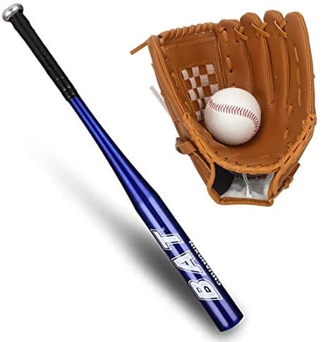 BigTree 25 Zoll 63,5 cm Aluminium-Baseballschläger mit 9 Zoll Softball-Sportschläger-Handschuhen für die linke Hand, leichtes Sporttraining, Slugger-Training, Jugend, Erwachsene, Outdoor-Spiel, blauer
