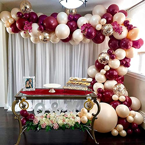 Ballon Girlande Geburtstag Ballongirlande Hochzeit, 123PCS Burgund Rot Luftballons Nude Ballons, Ballonboge für Mädchen Damen Geburtstagsdeko, Hochzeit Braut Dusche Baby Shower Party Dekoration