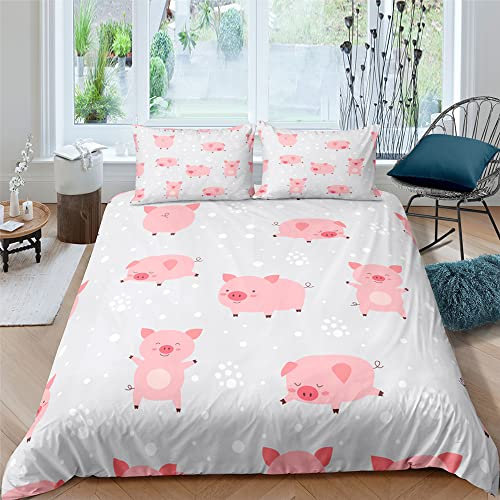 ZZXHG Bettwäsche 135x200 Rosa SüßEs Schweinchen, Mikrofaser Bettbezug für Kinder Einzelbett - Bettbezüge mit Reißverschluss + 2 Kissenbezug 80x80 cm