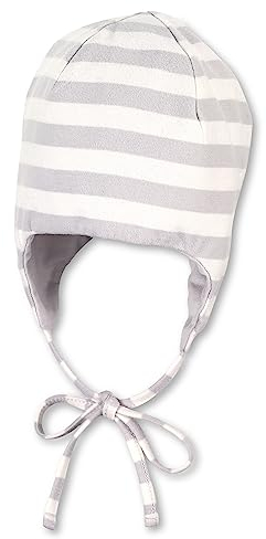 Sterntaler Baby Jungen GOTS Mütze - Kappe Kinder Aus Jersey Mit Streifen Und Bindeband - Hellgrau, 35