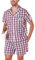 Irdcomps Pyjama Homme Coton Été Court Ensembles de Pyjamas Plaid Ete Vêtements De Nuit Carreaux Vêtements de Détente à Manches Short Pyjama Loungewear Deux Pièces Confortable Doux Rouge+Blanc1 XL