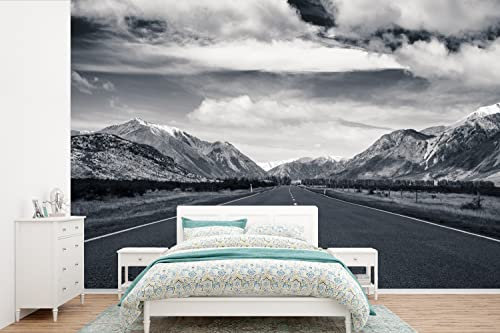 MuchoWow Papier peint Noir et blanc - Montagne - Route Papier peint photo 330x220 cm Papier peint imprimé