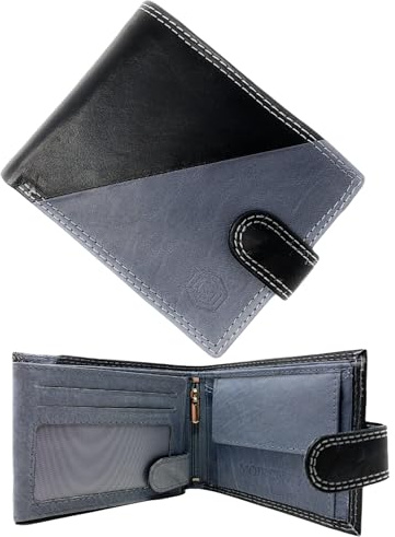 MOIRENTO Men's Genuine Leather Wallet - RFID Blocking Protection, 7 Card Slots, Black Grey Design, Coin Pocket/ID Holder - Premium Mens Wallets for Optimal Security & Organisation