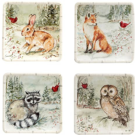 Certified International Winter's Walk 6 Canape/Luncheon Plates, Multicolor, Small, Set of 4