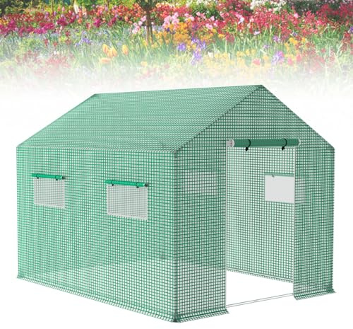 Froadp Outdoor Gewächshaus Tomatenhaus aus Kunststoff mit Abdeckungen Anti-UV Grünpflanzen Wachstumshaus mit Verzinkten Rohrregalen für Garten Aufzucht von Sämlingen Pflanzen Kultivieren (3mx2mx2m)