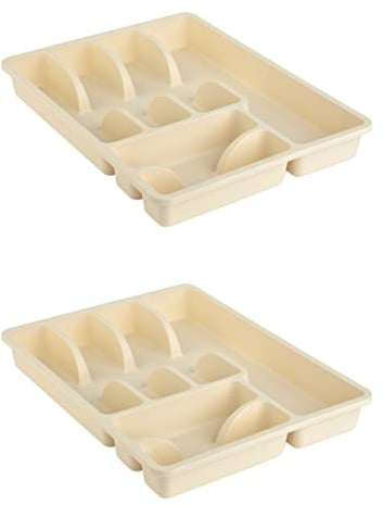 Engelland 2 x Besteckkasten Besteckkorb mit 6 Fächern, Kunststoff, BPA-frei, Farbe: Beige, Maße: 38 x 29 x 5 cm