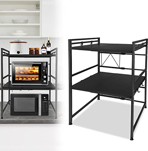 TRMLBE Scaffale per microonde espandibile a 3 livelli, per microonde, da cucina, con 8 ganci, colore: nero
