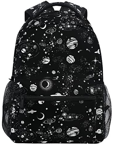 Wamika Rucksack mit Leopardenmuster, für Jungen, Mädchen, Kinder, Schulrucksäcke, Büchertasche, Tagesrucksack, Schwarz, Weltall, 11.5 x 8 x 16 IN, Tagesrucksäcke