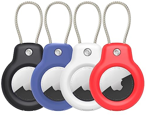 SPGUARD Compatible avec Apple AirTag Secure Holder avec câble, 4 Packs Air Tag Lock Case Keychain Porte-clés Porte-Bagages pour clés, Bagages et Plus Encore