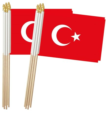 Türkei-Flagge, kleine Mini-Handflaggen, kleine Türkei-Flagge, 12 x 20,3 cm, 12 Stück, Party-Dekorationen für Paraden, Weltmeisterschaften, Festival-Veranstaltungen