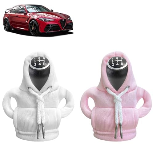SXCCNW Schalthebel Hoodie, 2 Stück Auto Schaltknauf Abdeckung, Überzug für Dekoration Zubehör, 15 x 13 cm, Rosa Weiß