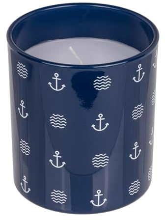 Seaside No.64 - Kerze im maritimen Glas mit Motiven - in 4 verschiedenen Ausführungen - Anker, Leuchtturm, Wellen, blau, weiß, Streifen - Nordsee, Ostsee, Meer, Urlaubsfeeling (Anker + Wellen, blau)