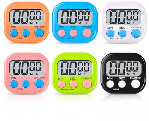 Vegena Magnetische Stoppuhr Küchentimer, 6 Stück Küchentimer Digital, Countdown Stoppuhr Küche mit LCD Lauter Alarm, Digitaler Küchentimer Magnetisch Stoppuhr Timer für Küchen, Büros, Sport