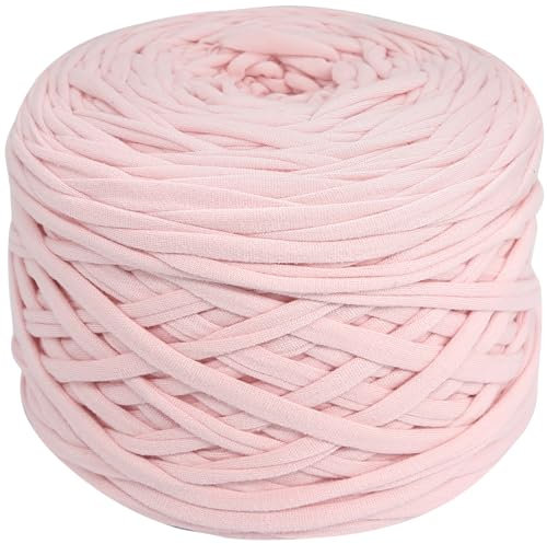 400g T-Shirt Garn Elastische Stoff für DIY Stricken, 130 Yards Spaghetti Garn Dicke für Hand DIY Tasche Korb Kissen Häkeln Projekte, Home Decor (Rosa)