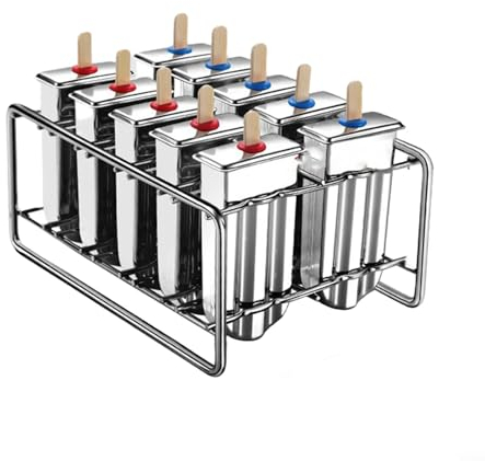 Lot de 10 moules à sucettes glacées, en acier inoxydable avec couvercles, réutilisable pour enfants, bébés, enfants, adultes, desserts et chocolat