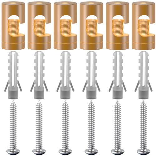 OASHISU 6 Stück Aluminiumlegierung Aufputz-Kabelhalter für Lampe, Gold | Zweiteilige Wand- und Deckenpins für Textilkabel Deckenbefestigung Affenschaukel DIY mit Schrauben und Dübeln