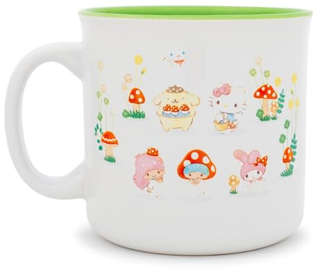 Silver Buffalo Sanrio Hello Kitty and Friends Mushroom Crew Ceramic Camper Mug | Large Coffee Cup For Tea, Espresso, Cocoa | Holds 20 Ounces