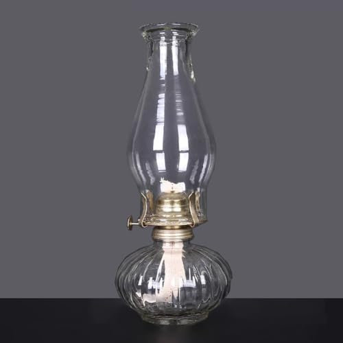 TT-YEC Altmodische Transparente Glaskerosin-Lampe, 33 cm Große Kerosinlampe Mit Flammenregelung, Gla-Lampenschirm, Klassische Nostalgische Öllampe, Antiquitätenlampe