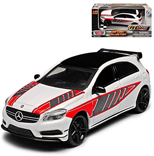 Motormax Mercedes-B A-Klasse W176 A45 AMG 5 Türer Weiss Tuning 2012-2018 1/43 Modell Auto mit individiuellem Wunschkennzeichen