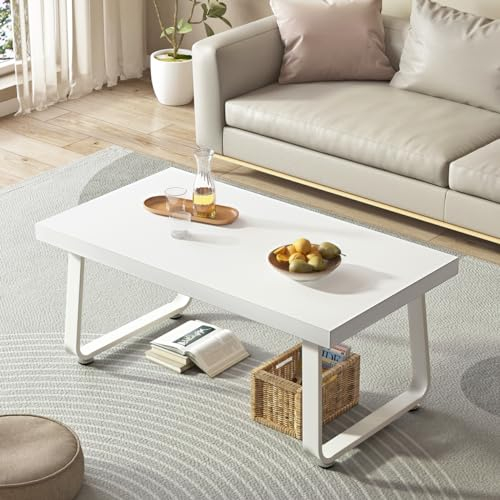 Mudmasa Couchtisch Weiß, Wohnzimmertisch, Sofatisch, Teetisch aus Holz, Moderner, Couchtisch Klein für Wohnzimmer, 100B x 55T x 46.5H cm