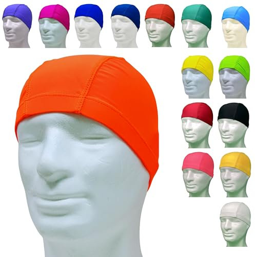 AQASKIN Auriculares de natación profesionales de licra hipoalergénica – Sin látex – Gorro piscina licra unisex (flúo naranja, pack de 1)