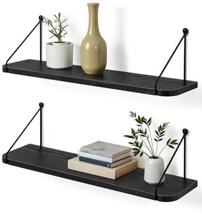 Afuly Wandregal Weiß Holz Gold Metall Regal Wand 42x30cm (Schwarz, 60x15 /2er)