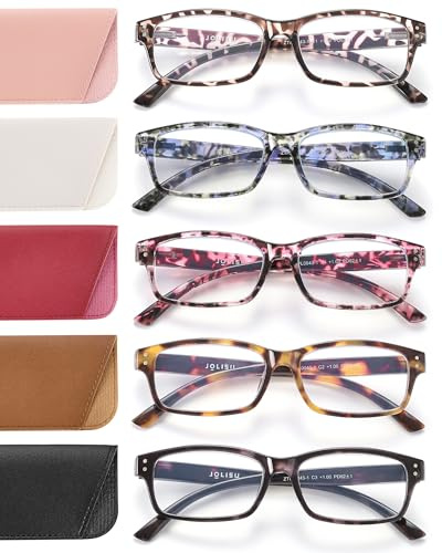 JOLISU Lesebrille für Damen und Herren – 5er-Pack stilvolle Damen-Lesebrillen für den Computer mit Federscharnier – Blaulichtfilterbrille gegen Augenbelastung 1.25