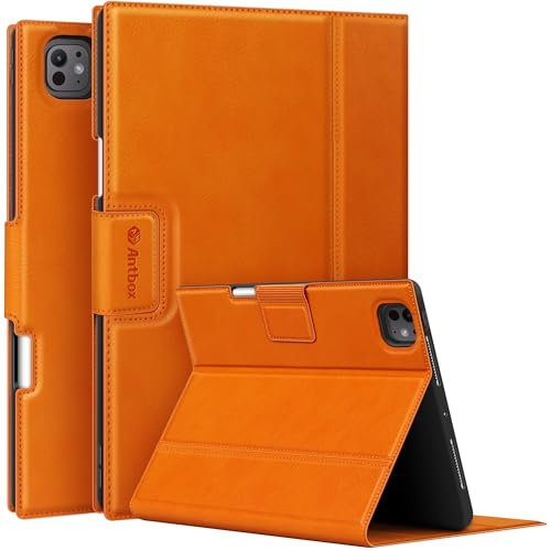 Antbox Étui pour iPad Pro 11 2024 M4, cuir végétalien de qualité supérieure, prend entièrement en charge Pencil Pro et Pencil (USB-C), fonction veille/réveil automatique, porte-crayon intégré, étui