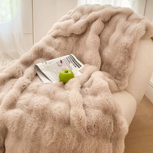 Tospass Kuscheldecke 220x240cm Beige Warme Sherpa Decke Flauschig Weich Dicke Kaninchen Decke Sofadecke Wohndecke Tagesdecke Doppelgesicht Decke