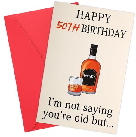 Gosknor Lustige Whiskey Geburtstagskarte, Karte zum 50. Geburtstag Einzigartige Whiskey Geburtstagsdekorationen für Männer Frauen Ehemann Ehefrau Happy Birthday Karte Geschenk (50. Geburtstag)