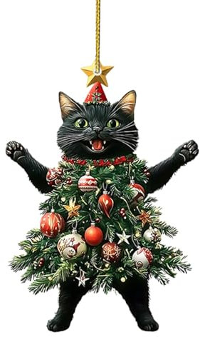 Katzen Weihnachtsbaumschmuck | 1/2er-Pack Katzen Weihnachtsschmuck | Schwarze Katze Weihnachtsbaum Auto Rückspiegel Dekorationen | Niedlicher Katzen-Weihnachtsbaumanhänger als Weihnachtsdekoration