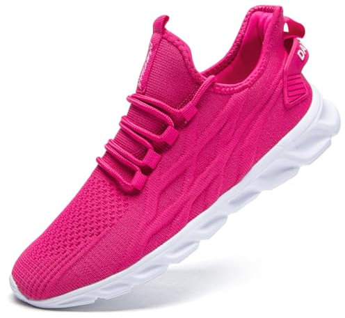ZDFQLGV Chaussures de Sport Running Femme pour Course Sports Fitness Respirant Mesh Gym Outdoor Trail Jogging Walking Tennis Baskets athlétique Sneakers Rose Rouge EU 40
