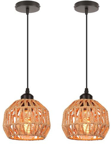 LIGKIN 2 Pezzi Lampadario Industriale Vintage Lampada a sospensione Paralume in Metallo Corda, Plafoniera E27 Luce da Soffitto Retro per Ristorante Corridoio Camera da letto