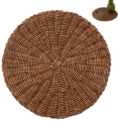 Spldsun 2 Stück Runde Tischsets, Braun Rundes Anti-Verbrühungs-Tischset, Rundes Rattan-Tischset aus PP, für Teller Topflappen, Tischdekoration (Braun)