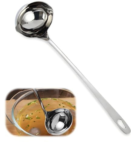 Mestolo per Salsa in 201 Acciaio Inox 27cm - Mestolo per Servire Zuppe Altamente Lucido, Mestolo Salsa con Beccuccio per Sugo, Cucchiaio da Salsa con Pratico Occhiello per Sughi, Salse, Intingoli