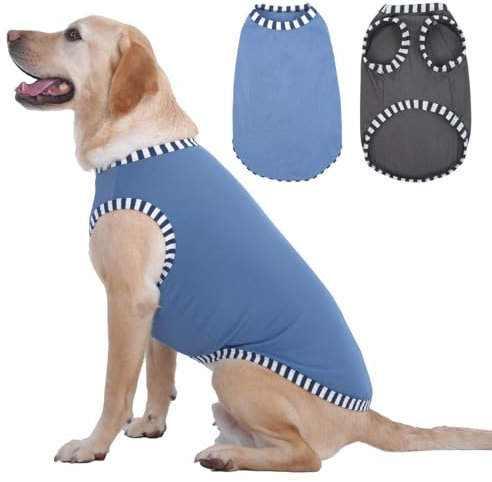 Katzinst 2er Pack Hundeshirt für Großer Hunde, Sonnenschutz, Elastisches, Atmungsaktives und Weiches, Ärmellose Hundeshirts für Heißes Wetter, Sommer Shirt für Labrador,Gehen, Laufen(Grau, Blau 2XL)