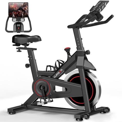 CURSOR FITNESS Vélo d'Appartement pour la Maison, Vélo de Fitness d'Exercice Silencieux avec Résistance Réglable, Guidon et Siège Réglables, Écran LCD,Sièges Respirants, pour Entraînement Cardio