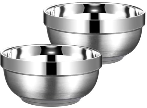 Yalin Set of 2 Heat Insulated Stainless Steel Bowls, SUS 304, Double Walled Multipurpose Metal Mixing Bowls, Perfect Snack Bowls for Serving Ice Cream or Hot Soup, Cereal, Noodles, Salad (50 oz)