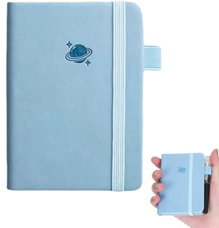 BIKPRST 1 Stück Tragbares Notizbuch A7, Hardcover Notizbuch A7 Notizblock Klein Mit 96 Seiten, Mini Notizbücher Mit Stifthalter, Taschen Journal Notizblock Für Schule Büroarbeiten (Blau)